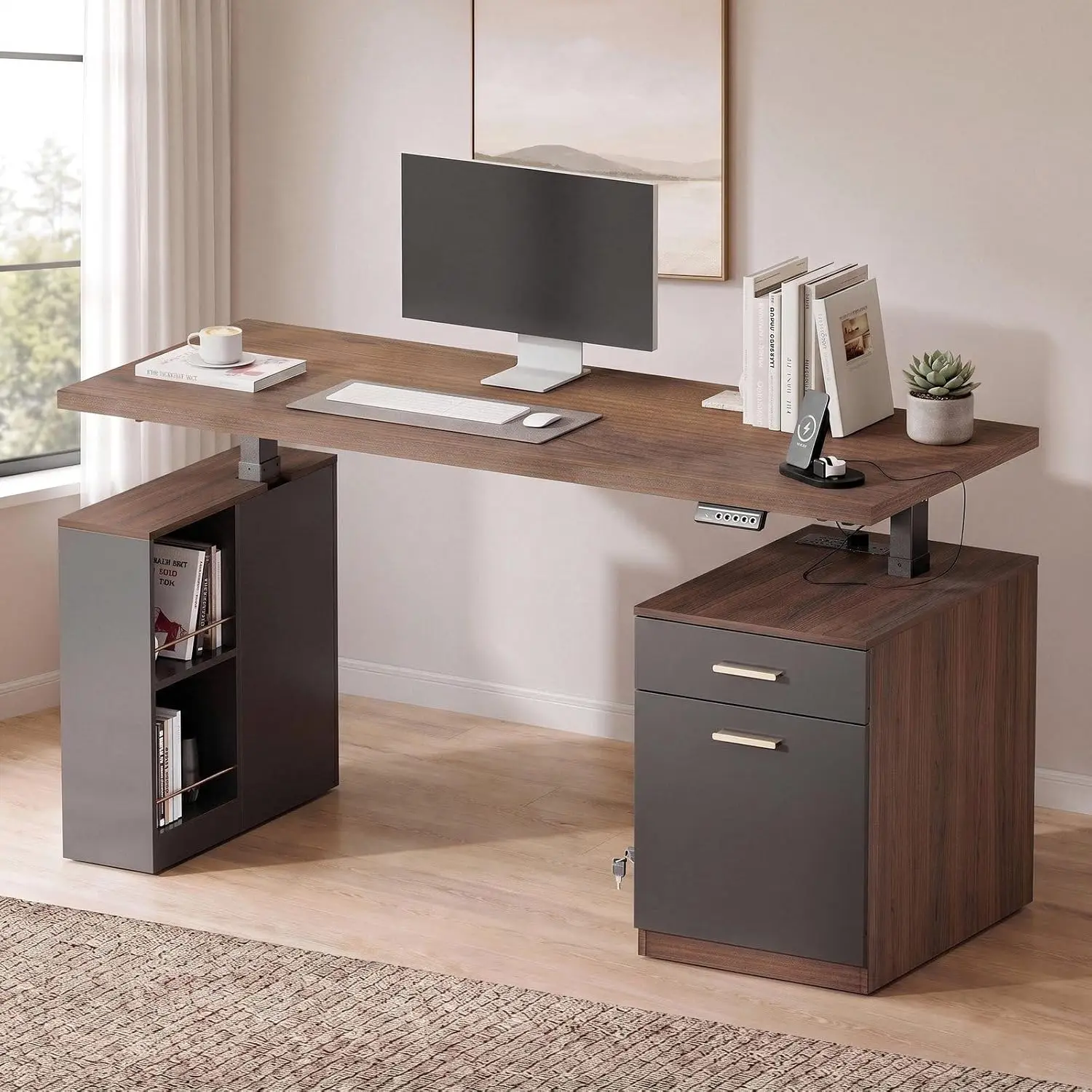 Height Adjustable Standing Desk with Drawers, Electric 53
