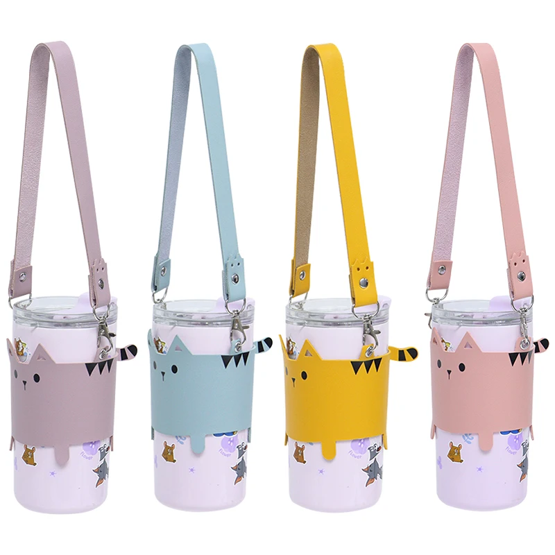 

Mug Tumbler Holder Cute Cat Design Anti scalding Hand-held Handheld Cup Sleeve Outdoor Coffee Water Bottle