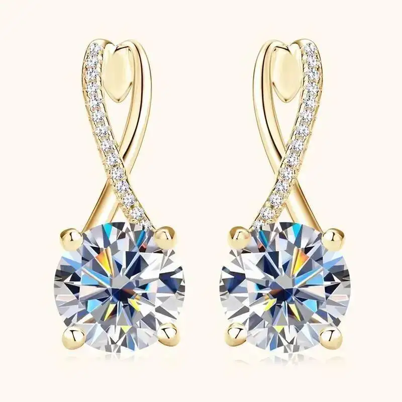

JoiasHome 2CT Moissanite Drop Hie Earrings Real Silver Women Gold Plated Hoops Infinite Earring Certified Wedding Jewelry