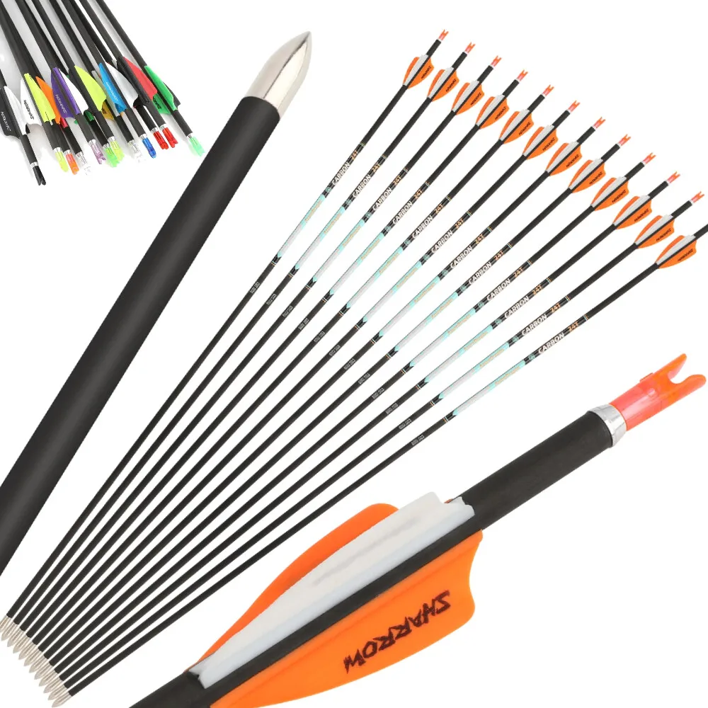 

6pcs Archery Pure Carbon Arrow 32 Inch Spine 300-1000 ID4.2mm Shaft Air Groove Vane Compound Recurve Bow Hunting Shooting
