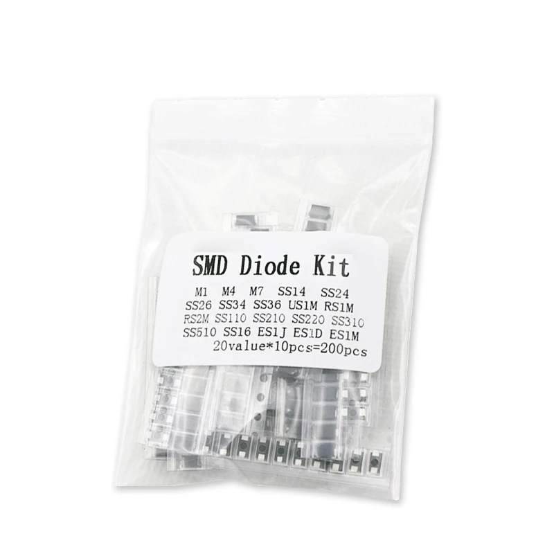 200PCS SMD Diode Assorted Kit 20Value*10PCS Contains SS110 SS220 SS210 SS310 SS510 SS16 SS26 SS34 SS36 ES1J ES1D M7 M4 US1M