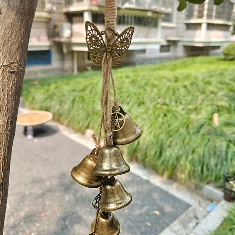 Bronze Retro Wind Chime Butterfly Metal Pendant Soft Pleasant Chime for Home Garden Balcony Decoration
