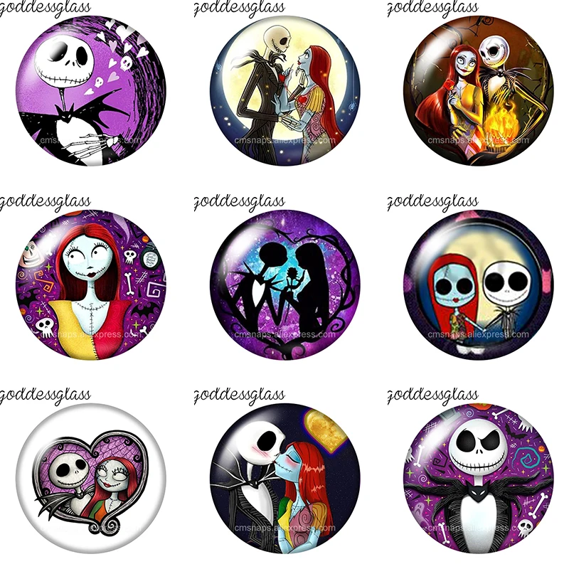 The Nightmare Before Christmas Sally Runde 12mm/18mm/20mm Fotoglas-Cabochons mit flacher Rückseite für Schlüsselanhänger und Schmuckherstellung
