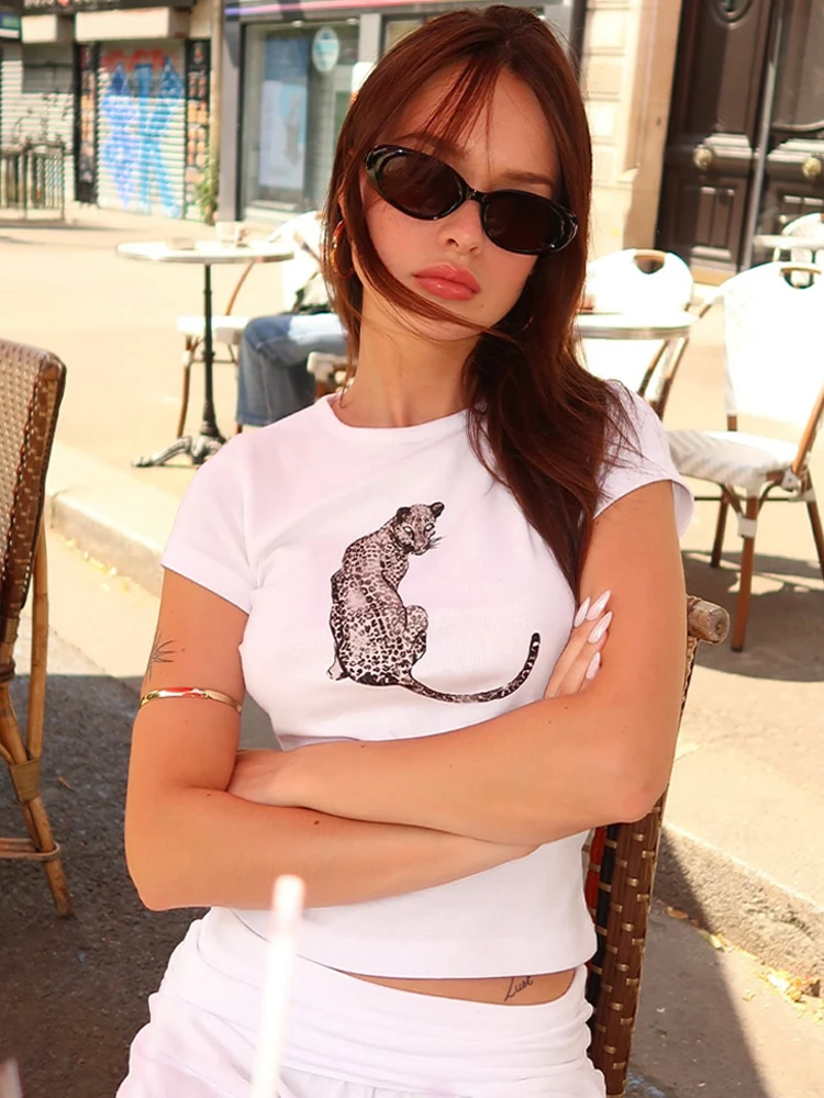 

Bestselling American animal print summer women's T-shirt Harajuku Street Gothic retro basic casual versatile T-shirt Y2K top