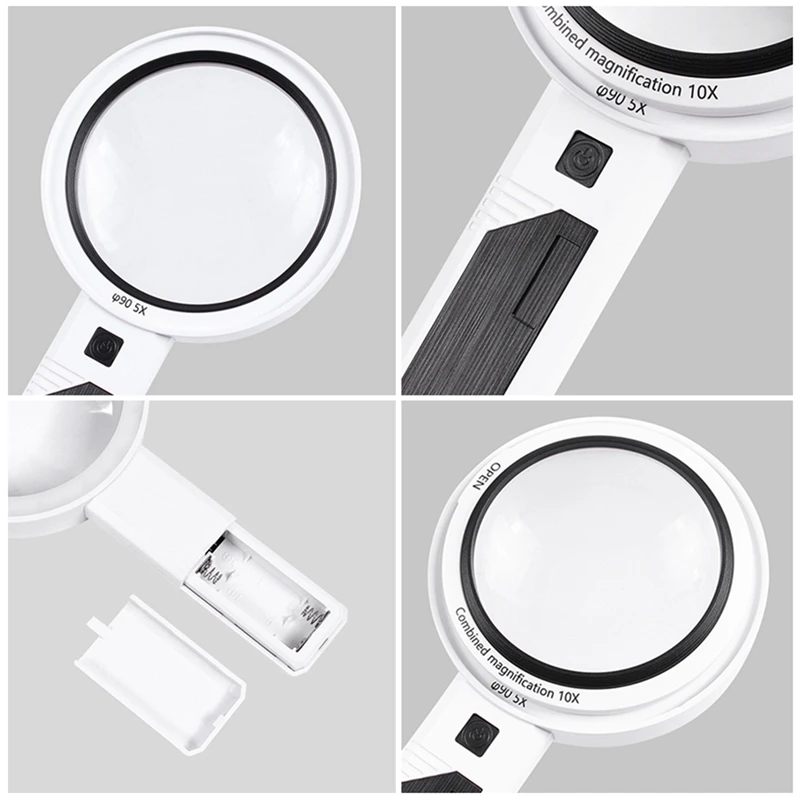 Handheld Magnifying Glass Loupe With LED Light Illuminated Magnifier Removable Optical Lens Magnifier Easy To Use 2275+65