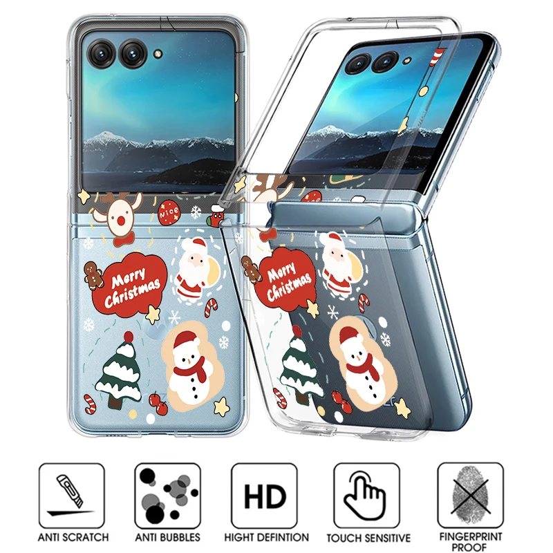Klare Handyhülle mit Weihnachtsmuster für Motorola Razr 50 40 Ultra Razr 40 Razr50, stoßfeste Stoßstange, transparent, faltbar, Hartschale