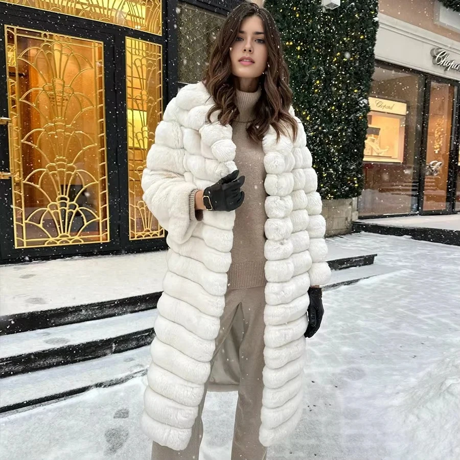 Fur Coat Women White Long Rabbit Fur Coat Women Winter Real Rex Rabbit Fur Coat Genuine Fur Rabbit Coat For Girl Natural Rabbit