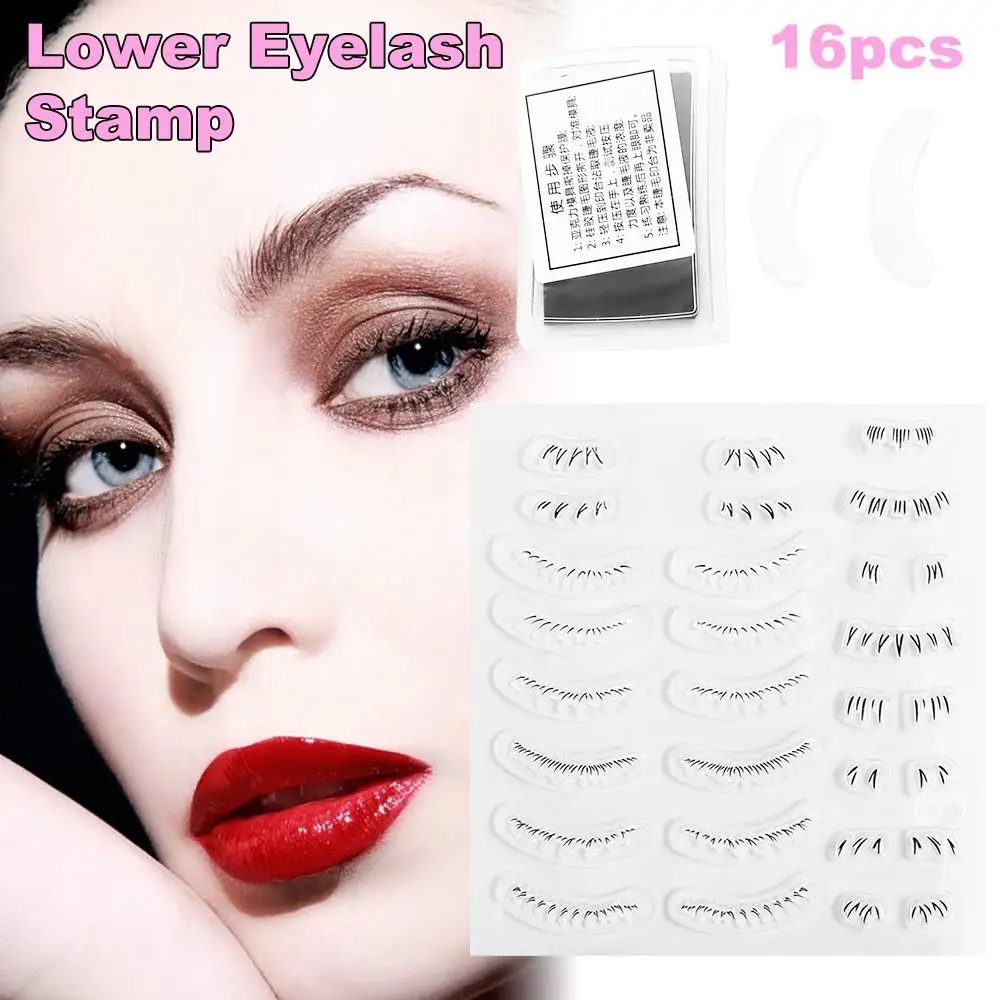 DIY Lower Lashes 16 in 1 Lower Eyelash Stamps Set Natural with Printing Mud Eyelash Template Seal Multi-Style Quick Make Up