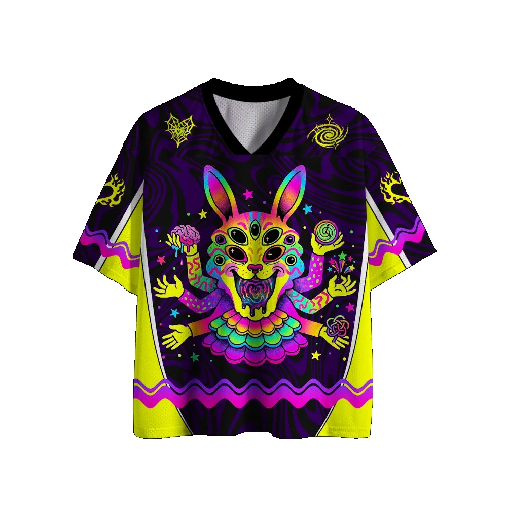 Gothic Football Jersey Vintage Print V‑Neck Short Sleeve Cropped Jersey Y2K Alt Punk Streetwear Harajuku Oversized Sport Tee 3