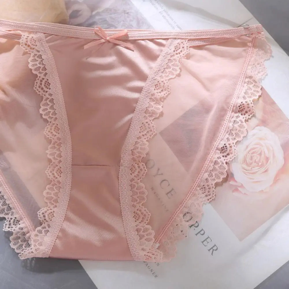 Underpants Comfortable Thin Belt Lingeries Mid-waist For Girls Lace Ice Silk Korean Underwear Women Lace Panties Sweet Briefs