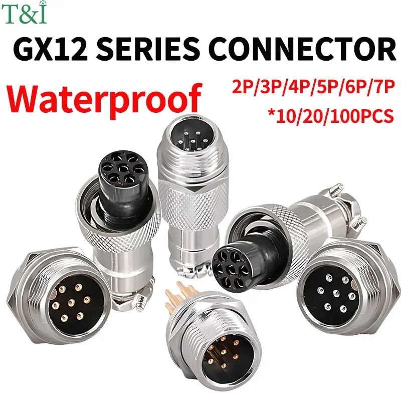 GX12 Waterproof Series Aviation Circular Connectors: 12MM Male Female 5A 125V Socket Flange Square Plug for 2P 3P 4P 5P 6P 7Pin