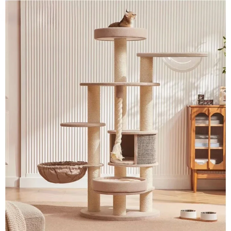 High quality Sisal  cat trees & scratcher   Beautiful indoor  cat climbing frame	luxury wood style cat house condo