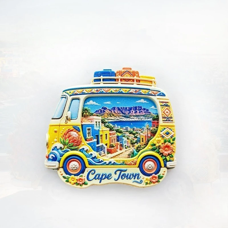 Cape Town Retro Bus Fridge Magnet - Vibrant 3D South African Souvenir Unique African Travel Gift for Urban & Coastal Decor