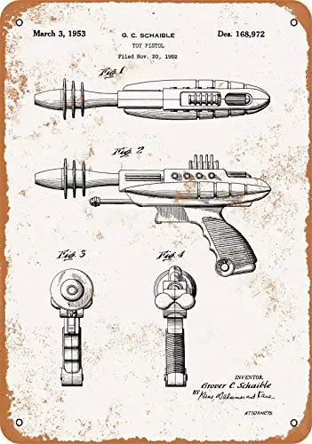 Wall-Color  Metal Sign - 1953 Ray Gun Toy Pistol Patent - Vintage Look