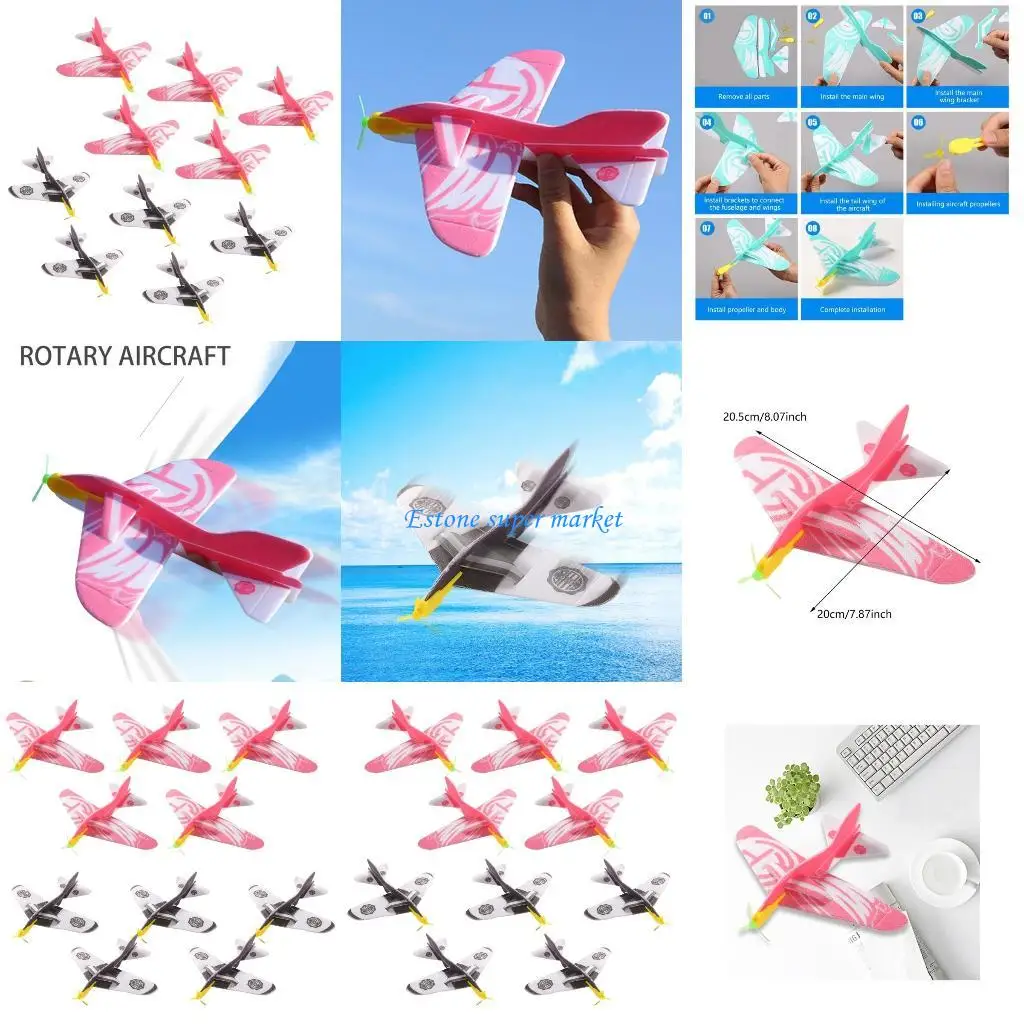

090B Set of 10 Easy to Assemble Foam Gliders Toy Beach Game Outdoor Airplanes Toy