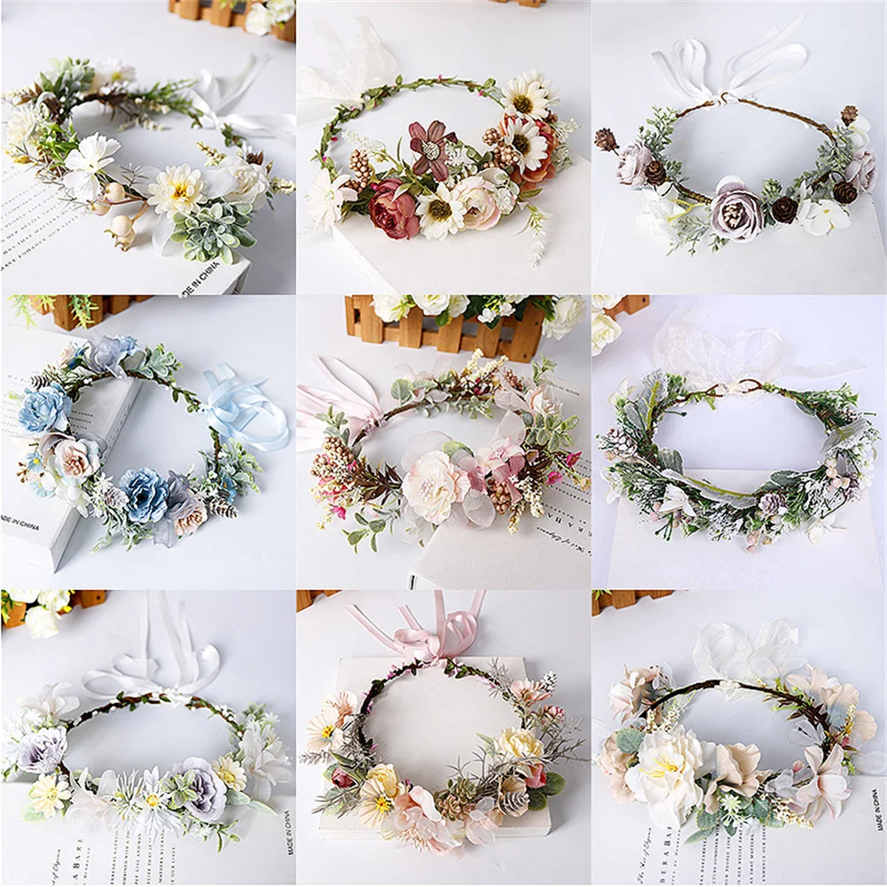 New Fashion Flower Crown Bride Wedding Hair Accessories Gorgeous Flower Headbands Braided Hair Vine Hair Ornament For Women Girl