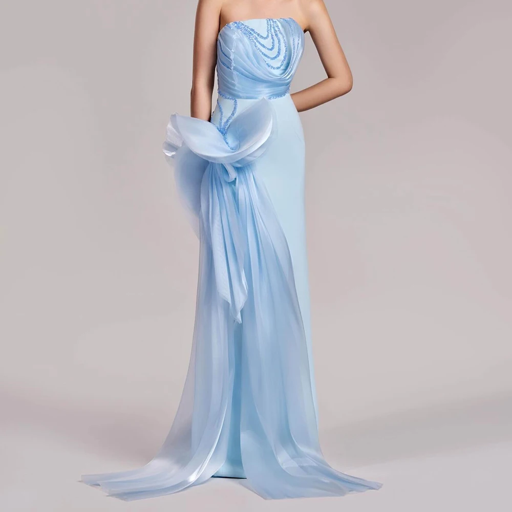 

Customized Delicate Strapless Jersey Sleeveless Evening Dress Elegant Straight Floor Length Celebrity Gowns Robe de soirée