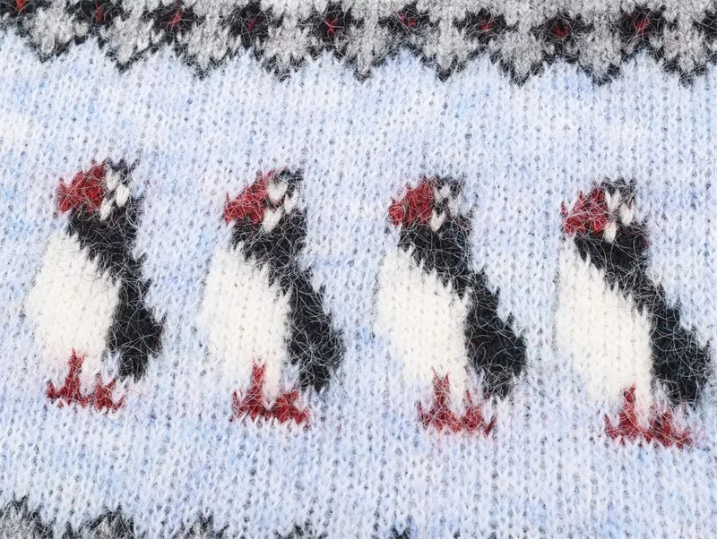 Chaleco de mujer 2025 otoño nuevo estilo Jacquard sin mangas patrón de pingüino Jersey de punto chaleco Casual moda animado y lindo