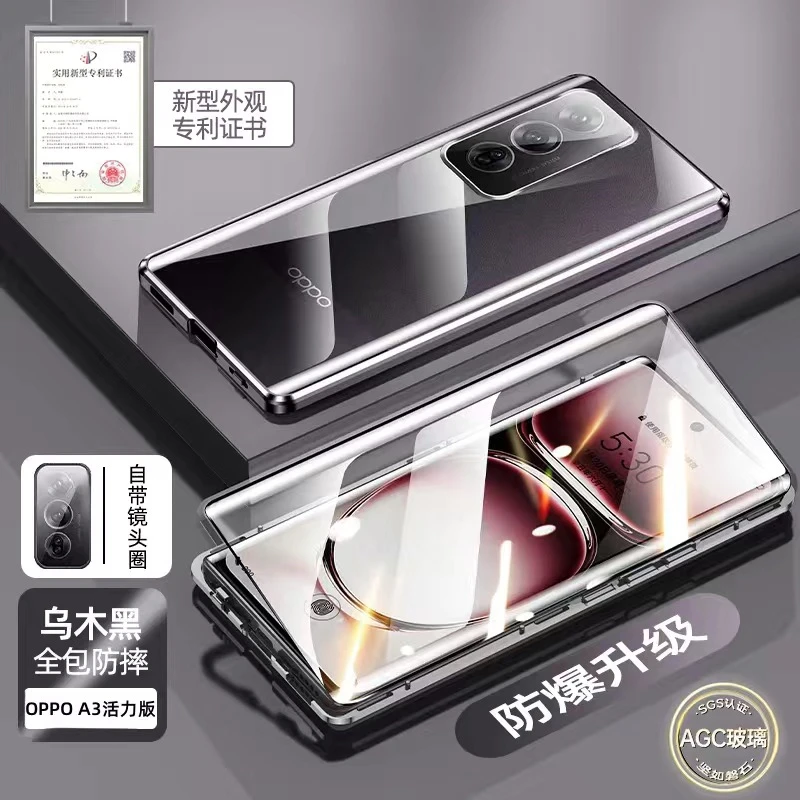 360 Full Case For Oppo A80 5G K12X A3 Pro Double Sided Magnetic Adsorption Metal Tempering Glass Protection Cover For Oppo K 12X