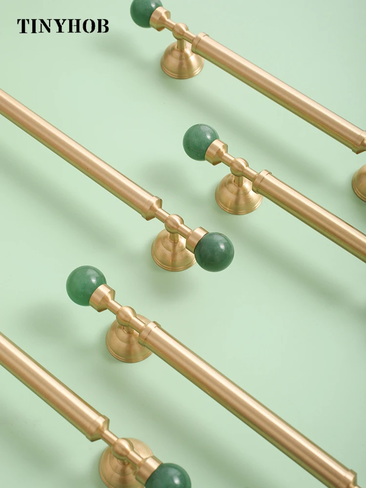 Tinyhob Luxury Brass+Pink Crystal  Handles and Knobs Green Cupboard Pull for Kitchen Drawer Pulls / White Decorative Knob