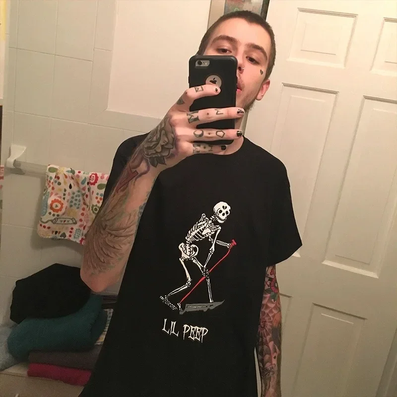 Rapper Lil Peep Same Graphic T Shirt Skull Print T-shirts Men Women Hip Hop Vintage Oversized Tshirt Male O-collar Cotton Tees