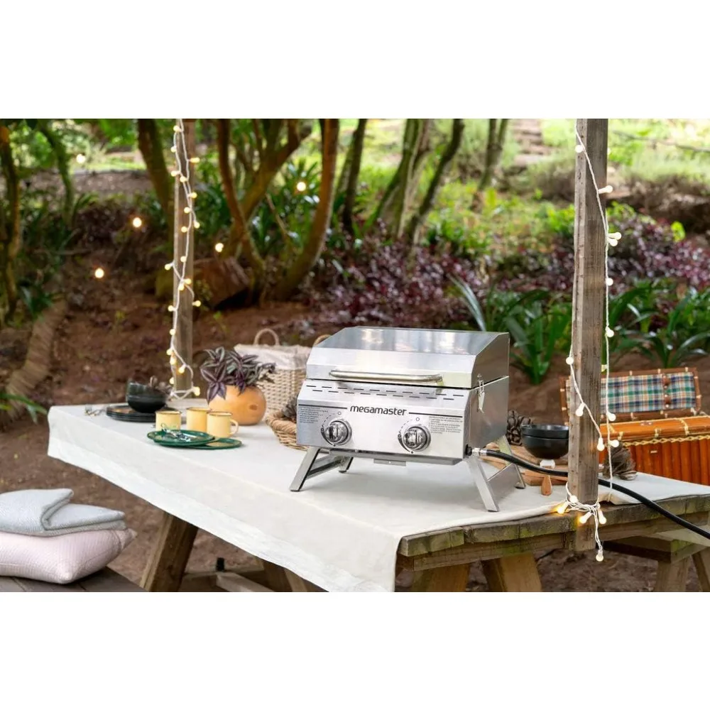 Premium Outdoor Cooking 2-Burner Grill, While Camping, Outdoor Kitchen, Patio Garden, Barbecue with Two Foldable legs