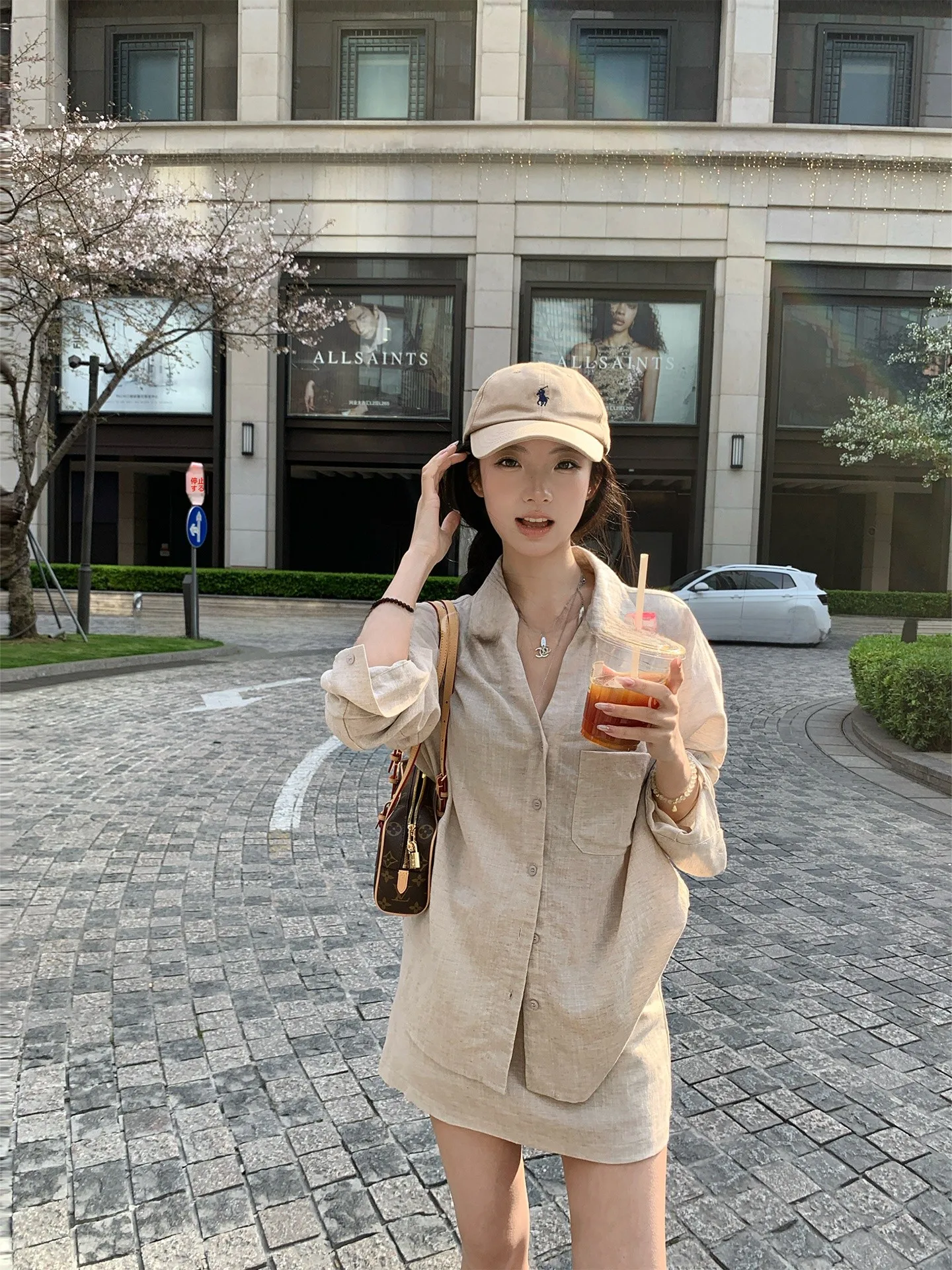 

YOLO SHOP Linen Sun Protection Shirt Casual Short Skirt Set Women's Fashion Summer Outfit Loose Fit Button up Shirt