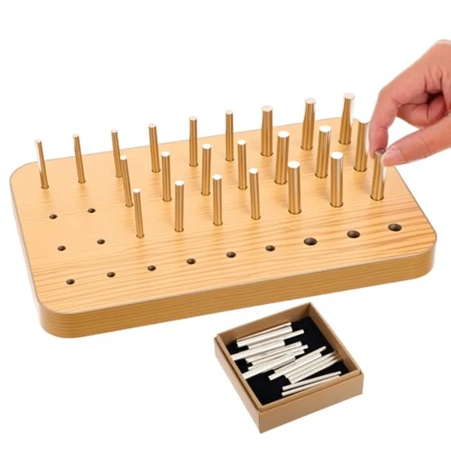

36Hole Wooden Pegboard for Occupational Therapy Hand Therapy Peg Board with 3 Sizes of Round Iron Pegs to Improve Finger Dexter
