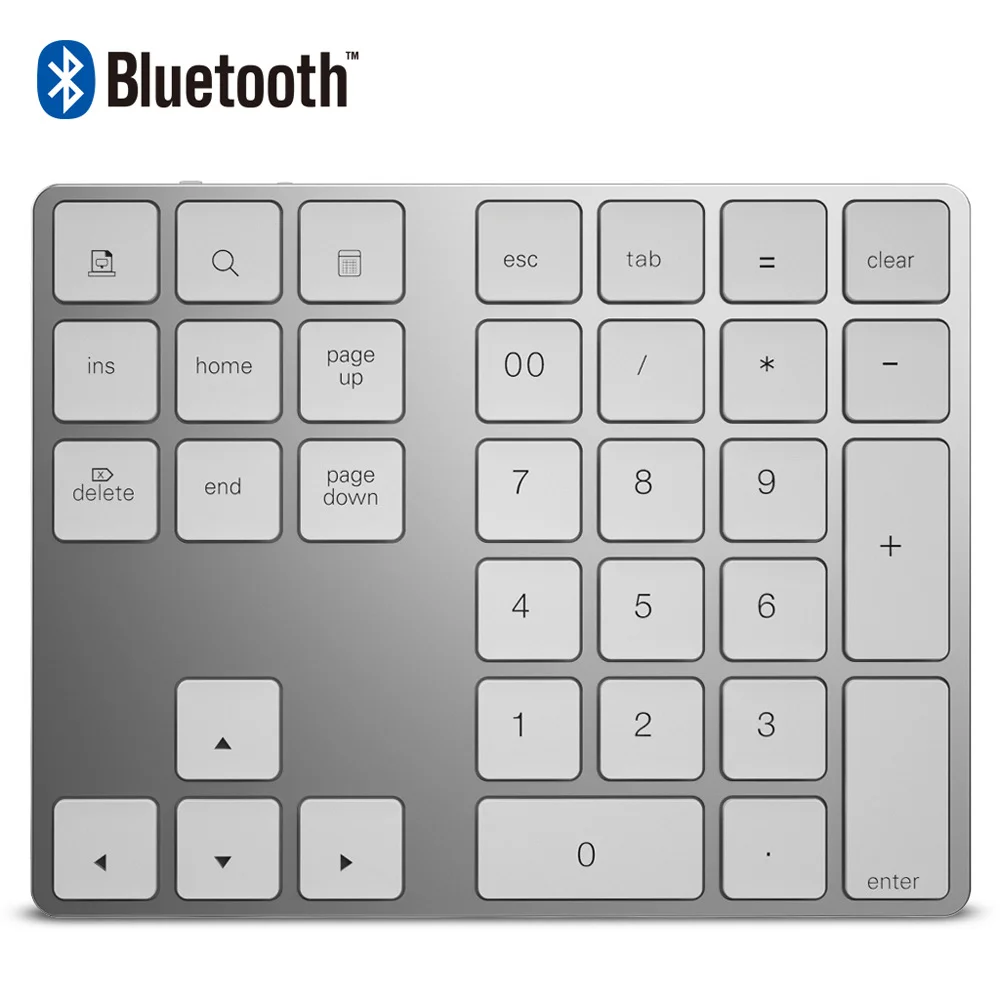 Slim Aluminum Bluetooth 34 Keys Numeric Keyboard Type-C Recharge Wireless Number Pad Portable Keyboard for Windows Android IOS