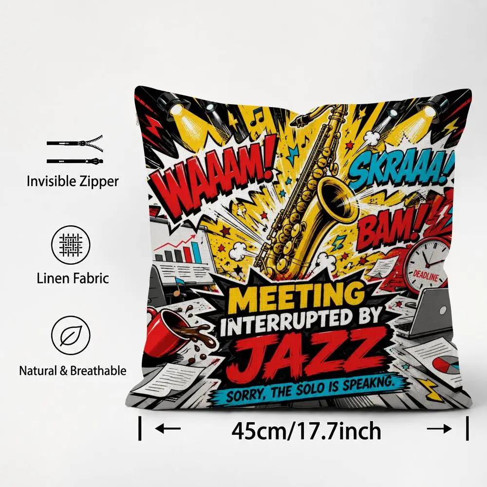 Pattern Saxophone Escalation Cushion Cover Cushion Covers Natural Linen Breathable Sofa Bedroom Decor Pillowcase