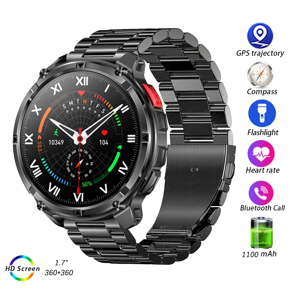 HT33 Smart Watch Men Women Compass Flashlight Smartwatch 1100mAh Large Battery Wrist Watches Digital Wristwatch Fitness Bracelet