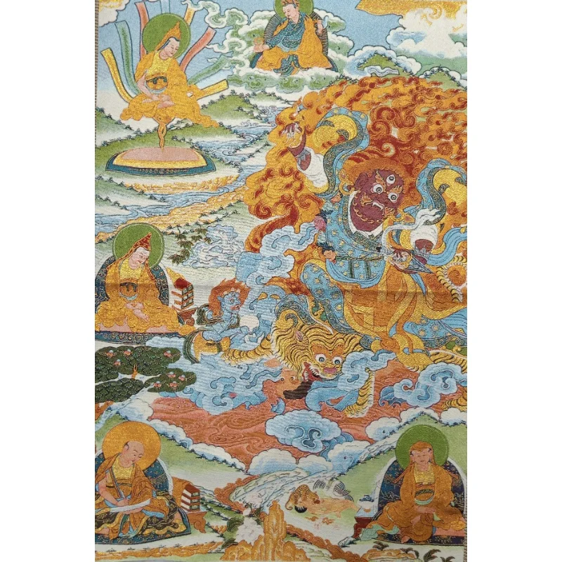 

36" Tibet Tibetan Embroidered Cloth Silk Buddhism King Kong of Wrath Tangka TPainting Mural Meditation Wall Hanging Home Decor