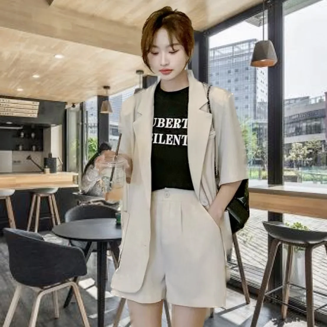 Summer Short Sleeve Clothing Solid Color Blazer and Shorts Suit for Woman 2024 Women\'s Pants Sets Pink Tailor Fashion Trends Kit