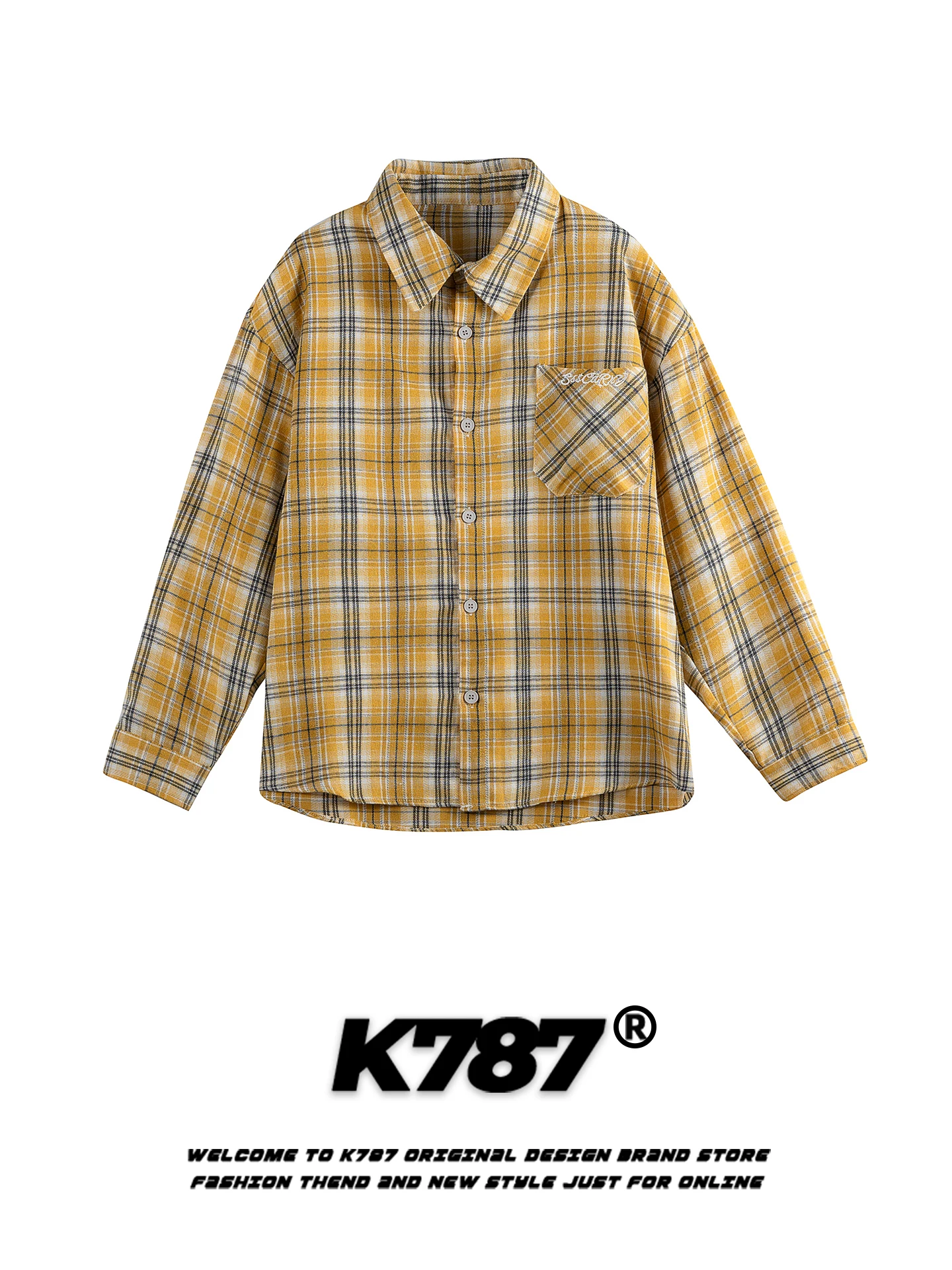 

K787 American Retro Color Blo Plaid Long Sve irt Loose Street Sle Casual Trendy Brand Couple's irt Coat for Men An...