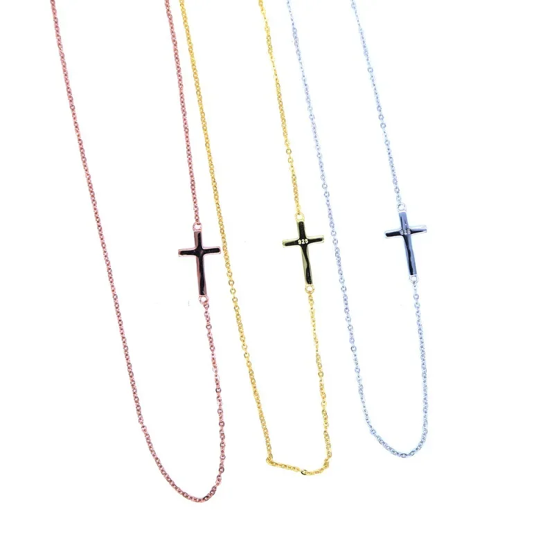 Fashion Simple Gold Color Cross Chain Necklace for Women High Polish Sideway Cross Charm Lucky Tiny Jewelry Wholesale