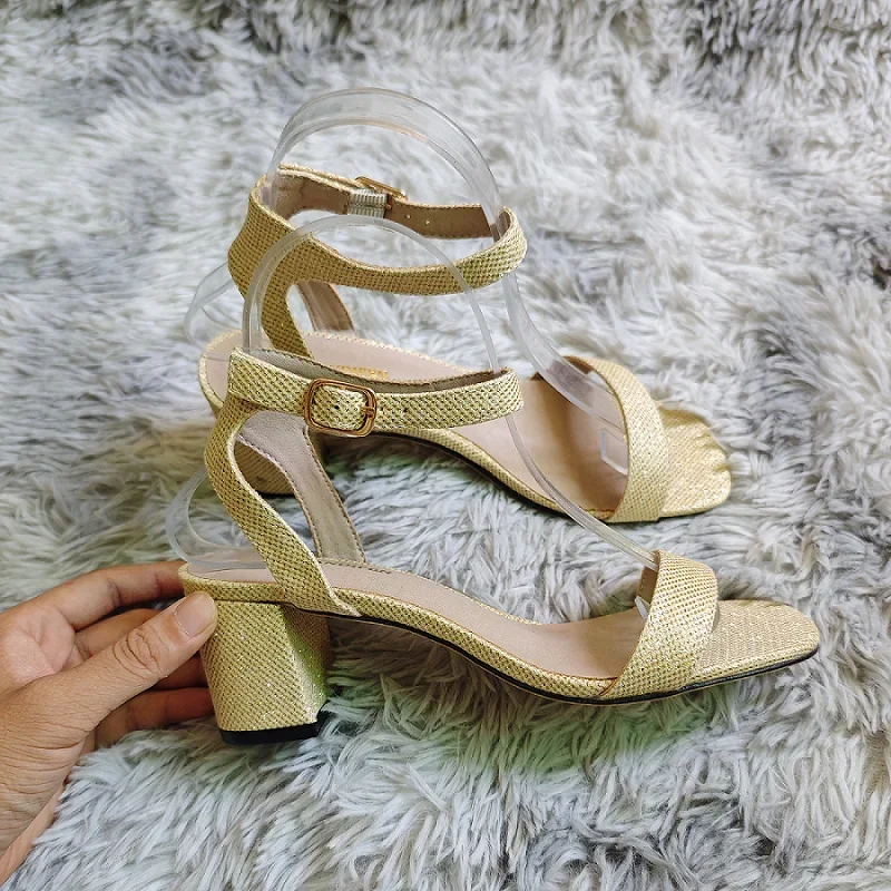 Women Sandals Sexy Silver Gold Summer Open Toe Ankle Strap Comfort Low Block Chunky High Heels Party Dress Pumps Wedding Shoes view 2