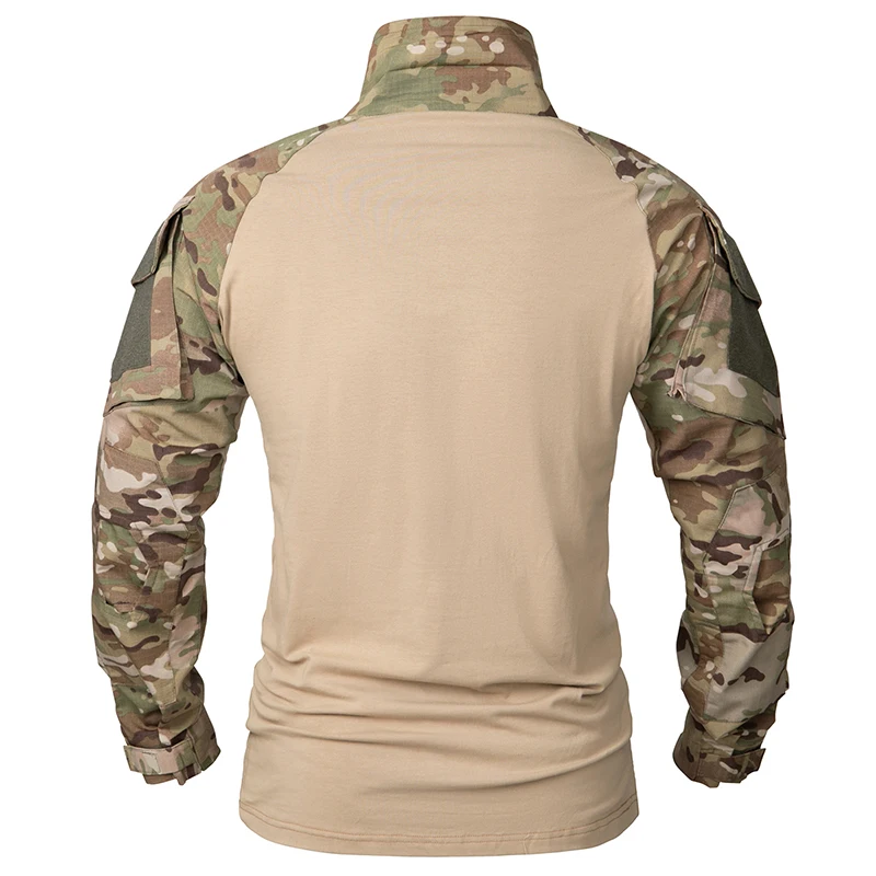 Men's Camouflage Tactical Shirt 1/4 Zip Long Sleeve Combat T Shirt Cotton Camo Uniform Airsoft Shirts