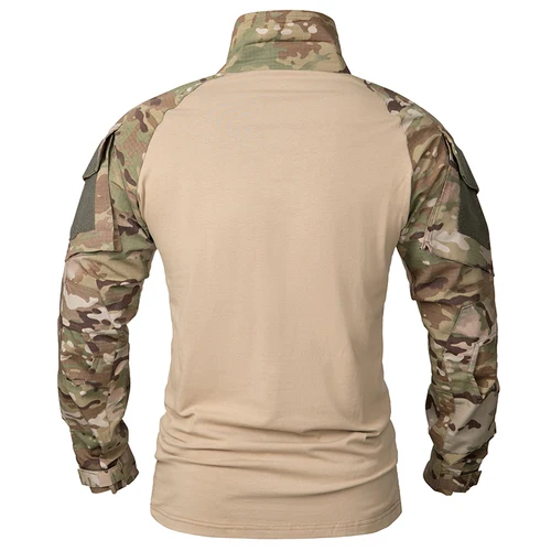Imagen 2 del producto Camisa táctica de camuflaje para hombre, camiseta de combate de manga larga con cremallera 1/4, uniforme de camuflaje de algodón, camisas Airsoft