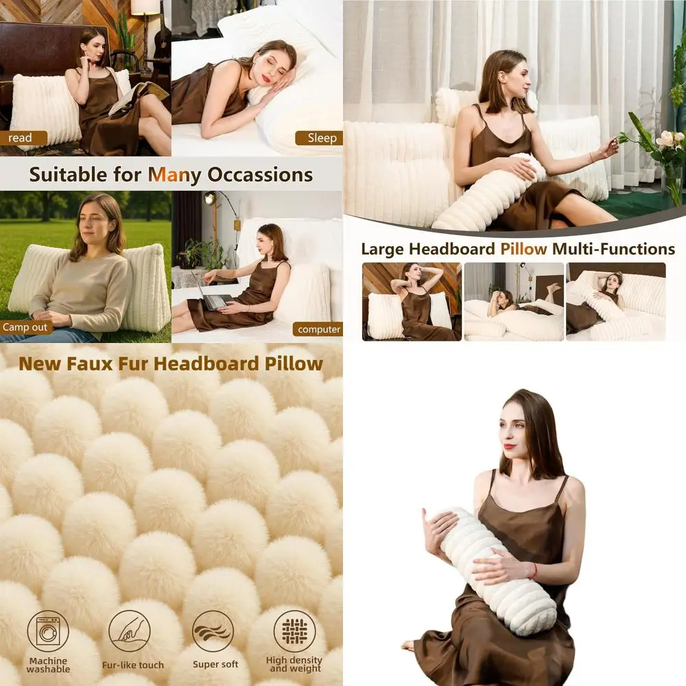 

Треугольная подушка на танкетке из льна цвета слоновой кости со съемным рулоном головы и боковым карманом для двуспальных кроватей