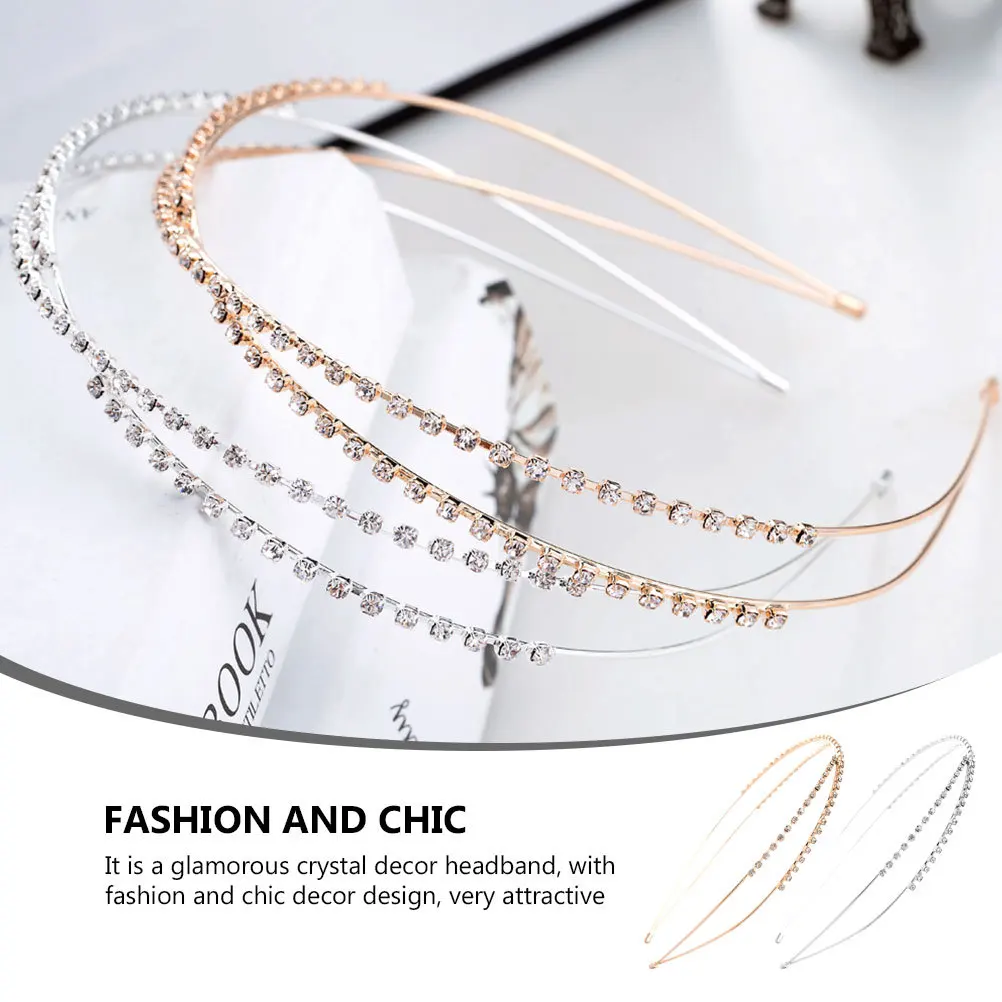 

2pcs Crystal Headband Rhinestone Hair Hoop Shiny Bead Headwear Glamorous Hair Accessories For Wedding Party Prom Masquerade