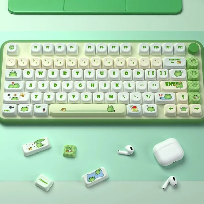146 Key Frog Green Keycaps Set MOT Profile PBT Thermal Sublimation Customized Cute Key Caps Mechanical Keyboard Keycap Aesthetic
