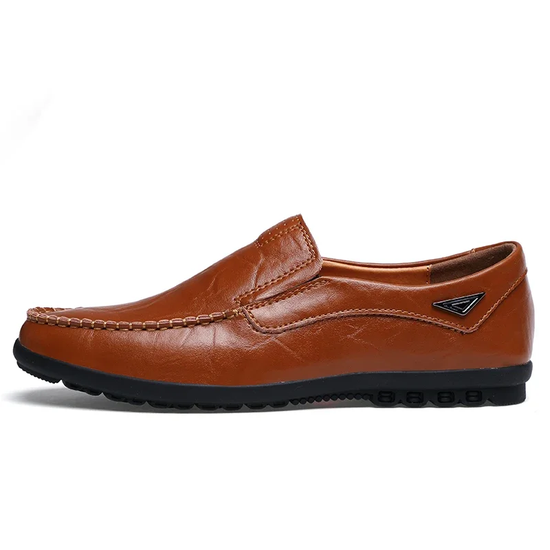 Mocassins noirs respirants en cuir véritable pour hommes, mocassins à enfiler, chaussures de conduite, grande taille, marque de luxe, mode