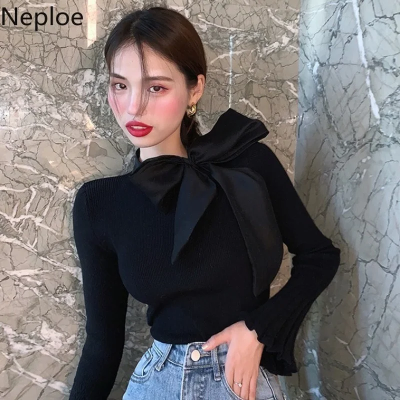 Women Sweater 2023 Korean Fashion Pullover Knit Y2K Tops Elegant Woman Sweaters Fall Bandage Top Oversized Clothing Jumper