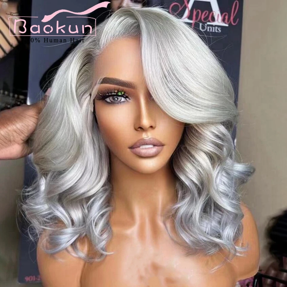 Perruque Bob Lace Frontal Wig 360 brésilienne naturelle, cheveux lisses, blond cendré, 13x4, pour femmes