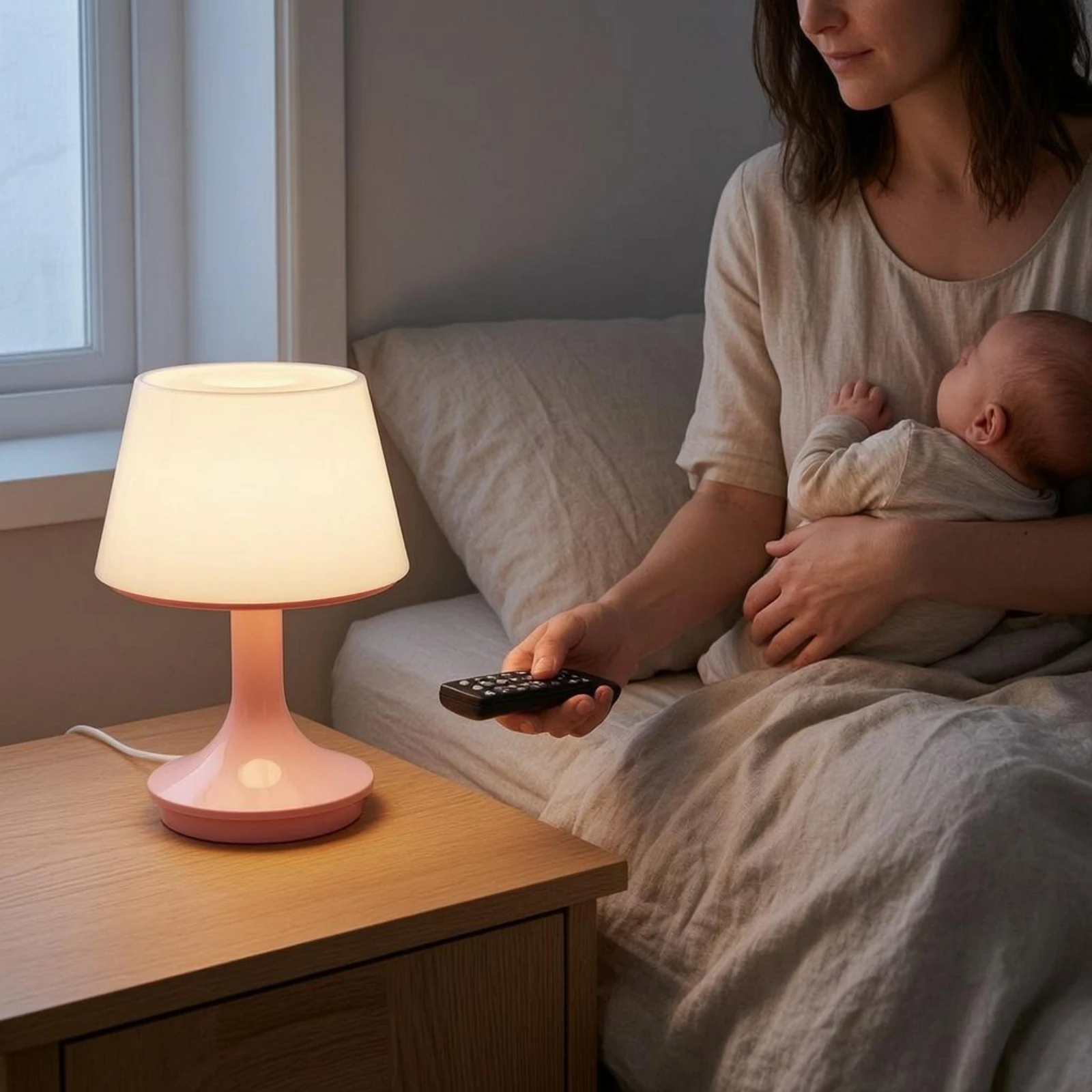 

Bedside Night Light Pink Base Rechargeable Night Light Table Lamp