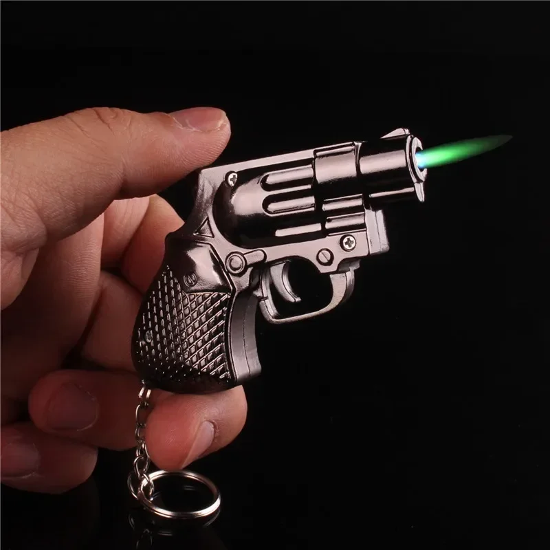 Mini Gun Shaped Dual Flame Lighter Metal Refillable Butane Gas Open Flame Lighter Smoking Accessories Tool Men\'S Gift