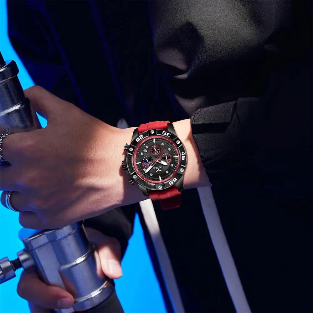 

ONOLA 6850 High Quality Men's Quartz Watch Multi Functional Calendar Waterproof Moon Phase Chronograph Watches for Man