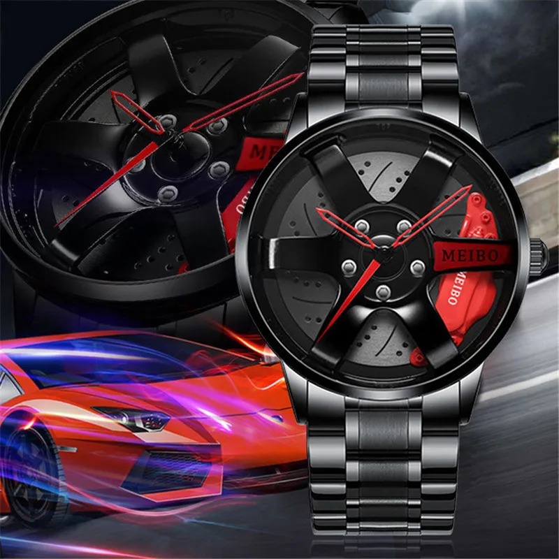 2024 New Top Men Leather Watches Men Car Wheel Hub Stainless Steel Quartz Watch For Mens Military Sports Watch Relogio Masculino