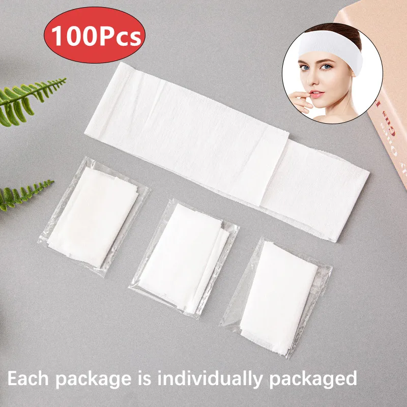 100Pcs Disposable Spa Facial Headbands Stretch Non-Woven Soft Skin Care Hair Band With Convenient Closure For Beauty Salon