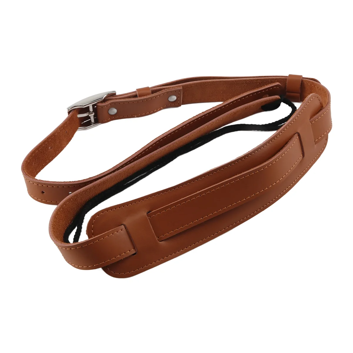 Durable Leather and Metal Buckle Electric Guitar Strap Belt Shoulder Pad Adjustable Vintage Guitar Straps-Brown Color